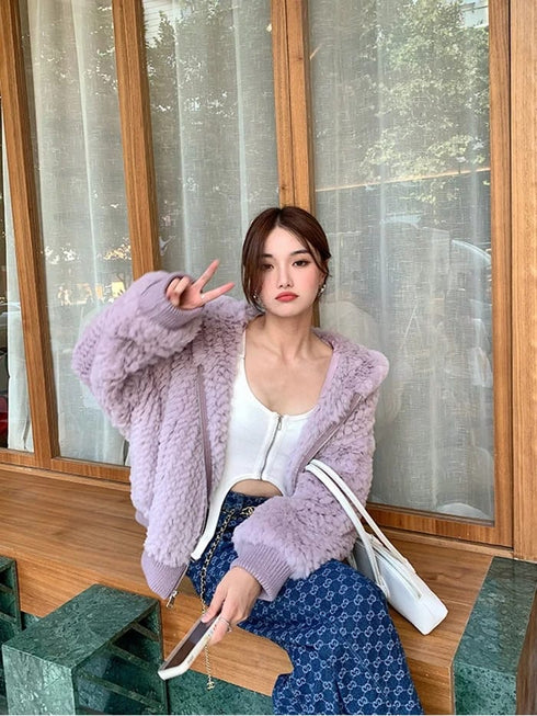Winter Casual Hooded Rabbit Fur Jackets